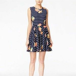 Maison Jules striped floral skater dress S